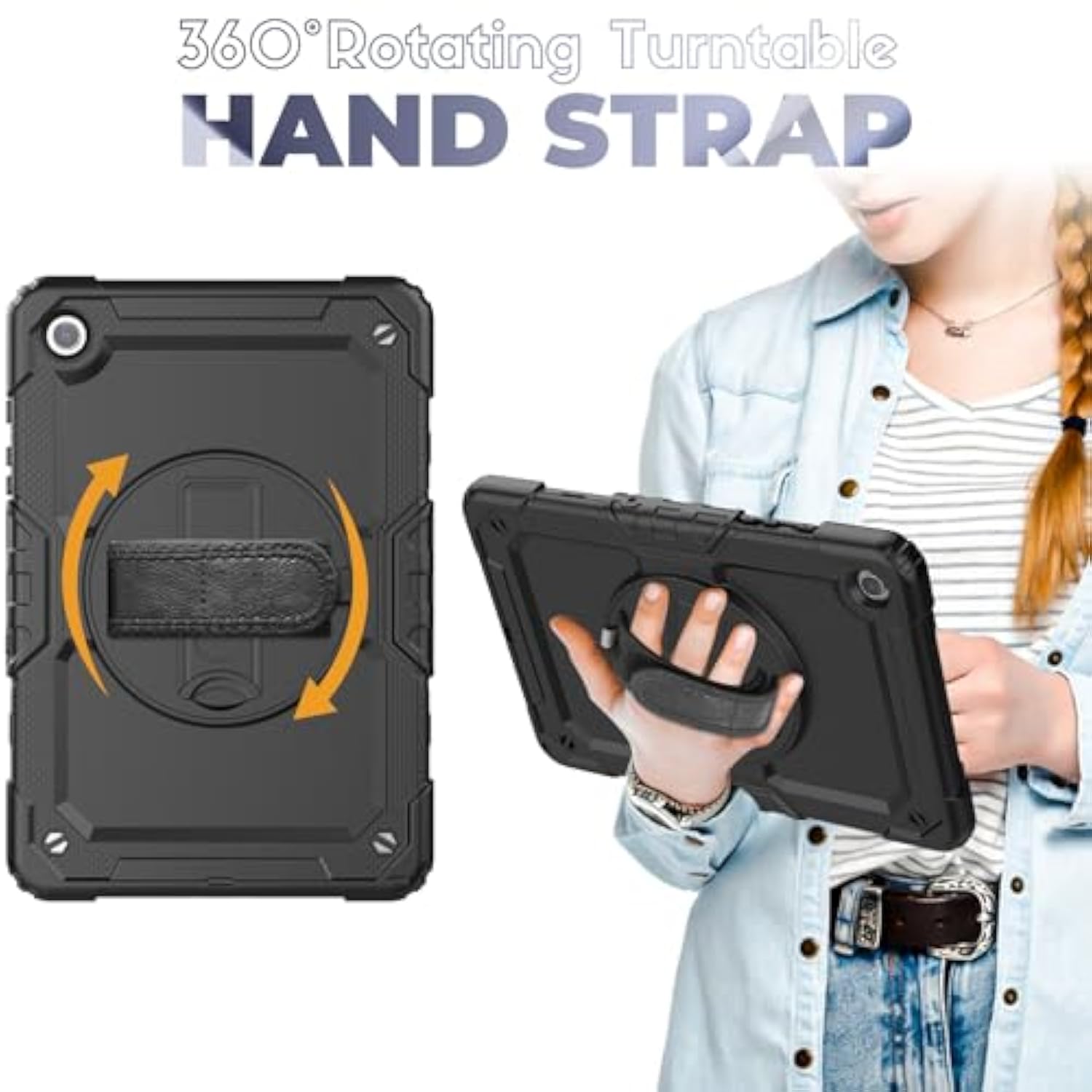 Bundle Of Case For Samsung Galaxy Tab A9 Plus 11 Inch 2023 With Tempered Glass Screen Protector Pencil Holder, Galaxy A9+ Plus Tablet Case With Shoulder Strap Hand Strap&Stand,Black