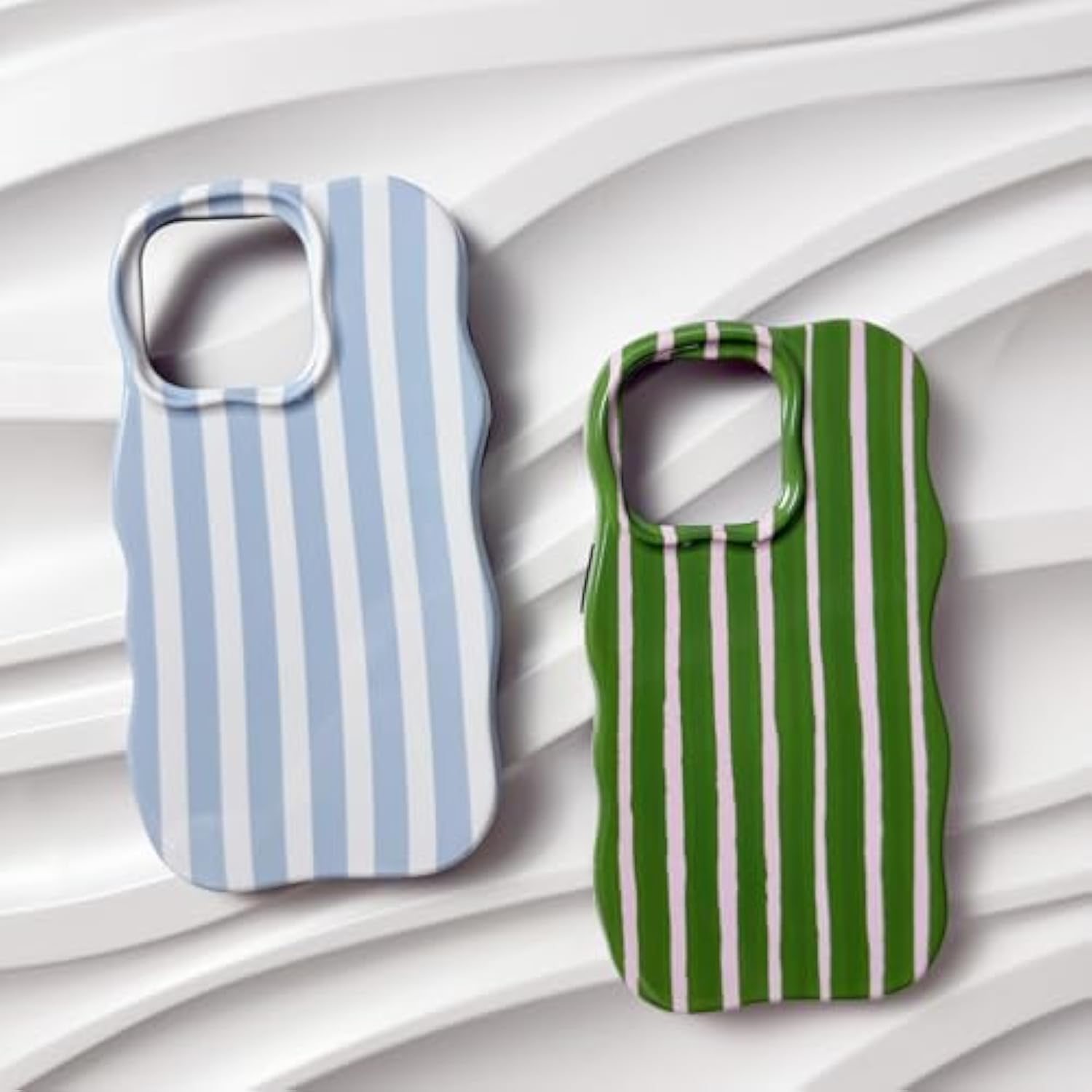 For Iphone 16 Pro Case Striped Cute Aesthetic Stylish Trendy Wave Protective Phone Case Durable Shockproof-Green