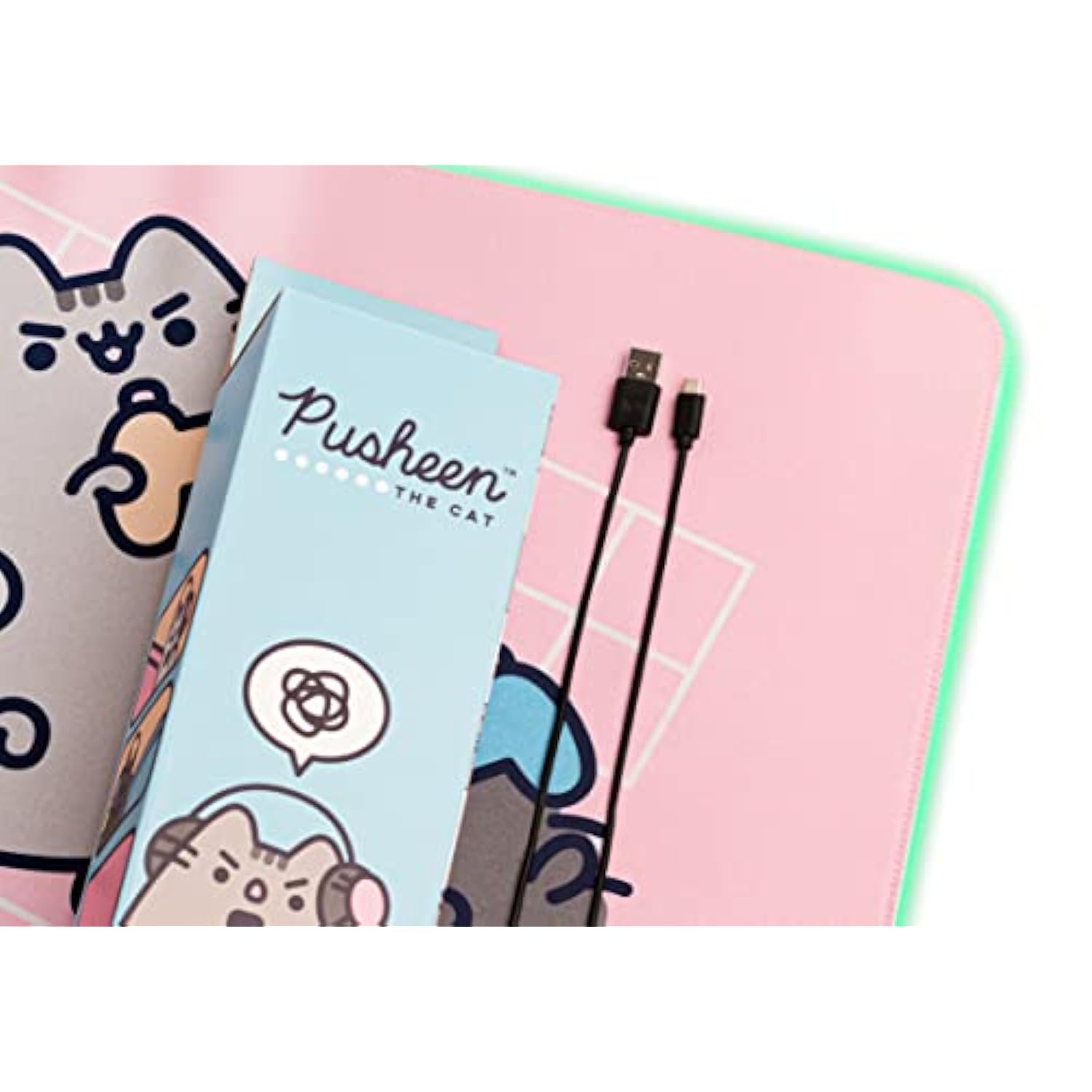 Erik Official Pusheen Xxl Rgb Gaming Mouse Mat | Led Mouse Mat | 900X400X4 Mm Non-Slip Rubber Base Mouse Pad Rgb, Rgb Gaming Mouse Pad, Keyboard Mouse Mat | Pusheen Gifts | Kawaii Gaming