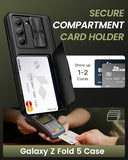 for  Galaxy Z Fold 5 Case with Card Holder & Slide Camera Cover, Built-in Screen Protector & Hinge Protection, Shockproof Durable Wallet Phone