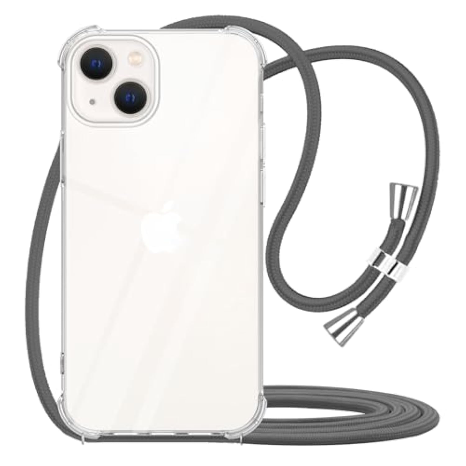 For Iphone 13 Clear Case With Adjustable Neck Cord Lanyard Strap,Soft Slim Transparent Tpu Anti-Yellowing Shockproof Phone Cover Case For Iphone 13 With Crossbody Shoulder Strap - Gray