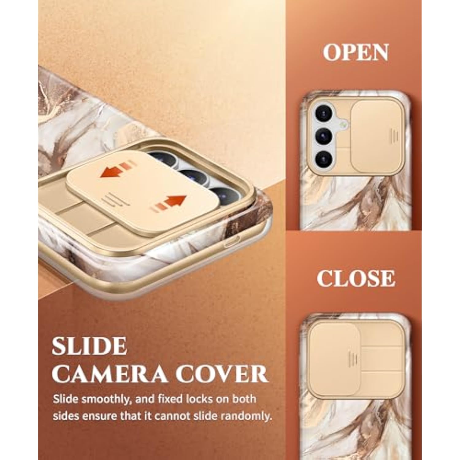Designed For Samsung Galaxy S24 Plus Case With Slide Camera Cover+Screen Protector,[10Ft Drop Protection] Marble Full Body Shockproof Protective Phone Cover For S24+ Plus 6.7", Topaz/Gold