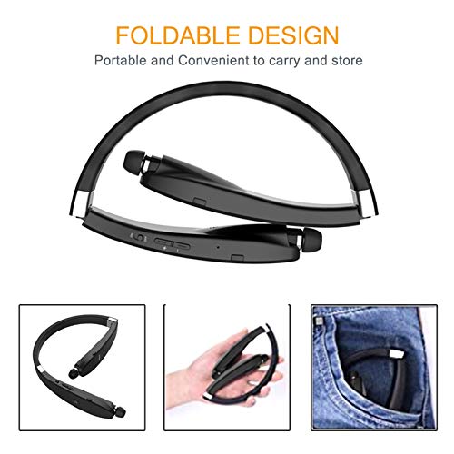 Foldable Bluetooth Headset, Lightweight Retractable Bluetooth Headphones For Sports&Exercise, Noise Cancelling Stereo Neckband Wireless Headset (With Carry Case)