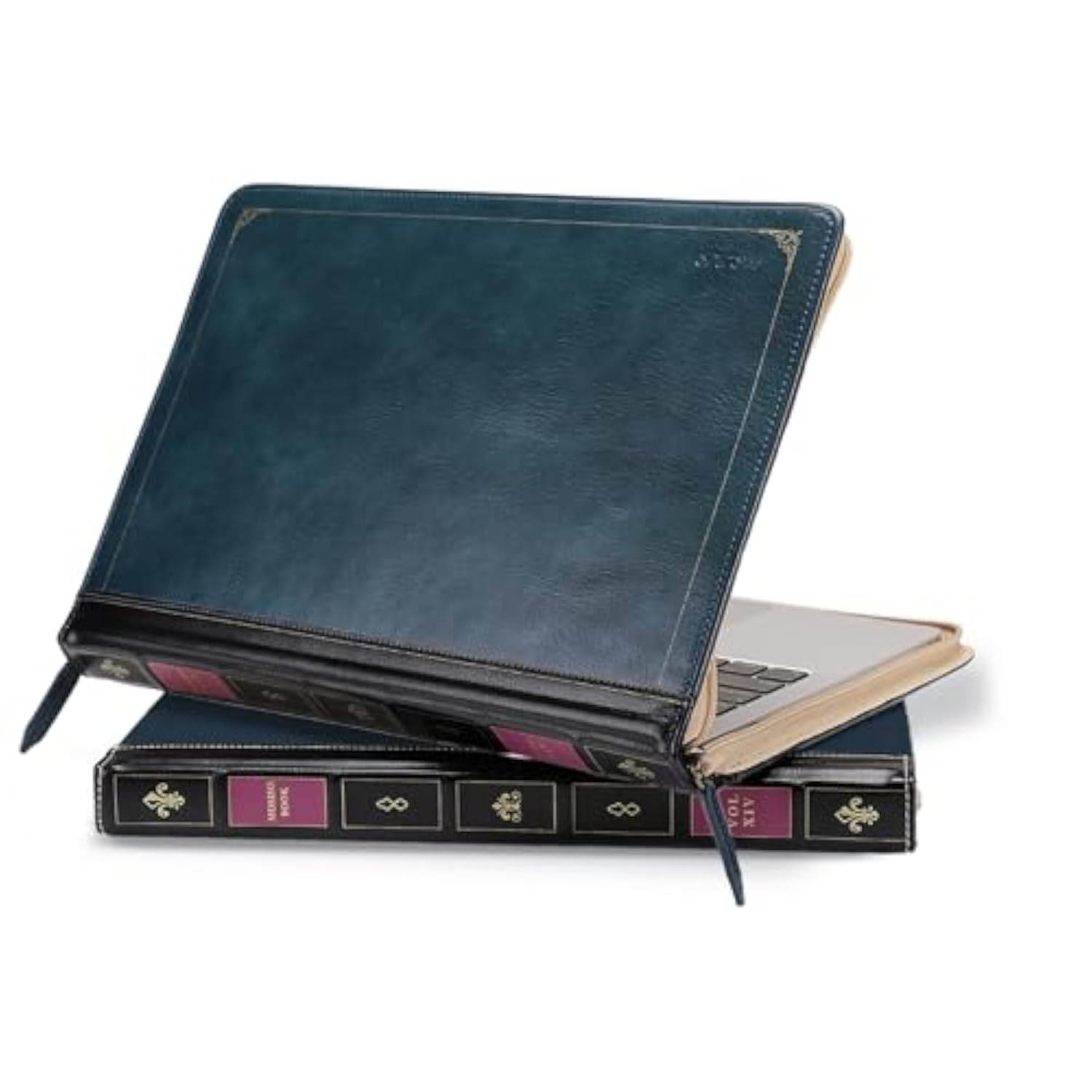 MOSISO Laptop Sleeve Case Compatible with MacBook Air 13 inch M4 A3240 M3 A3113 M2 A2681 M1 A2337 A2179 A1932 2025-2018/Pro 13 inch M2 M1 2025-2016, PU Leather Vintage Portfolio Cover, Peacock Blue