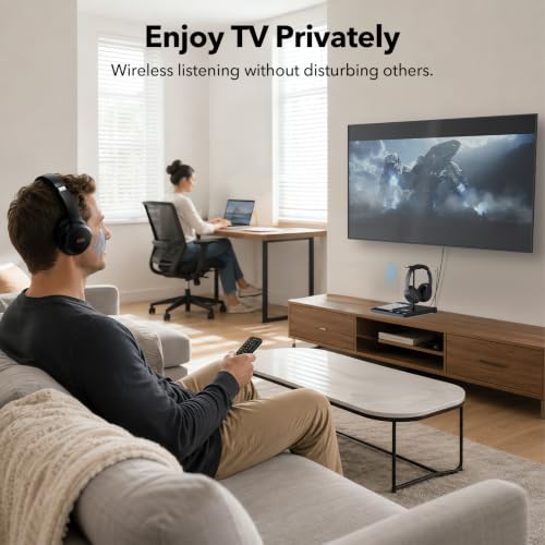 DemoStation B3+ Bluetooth Headphone Stand for Audio Demo, RGB Lighting, TF/USB/AUX Inputs, Dual Headset Display with USB-C Charging Port, Acrylic