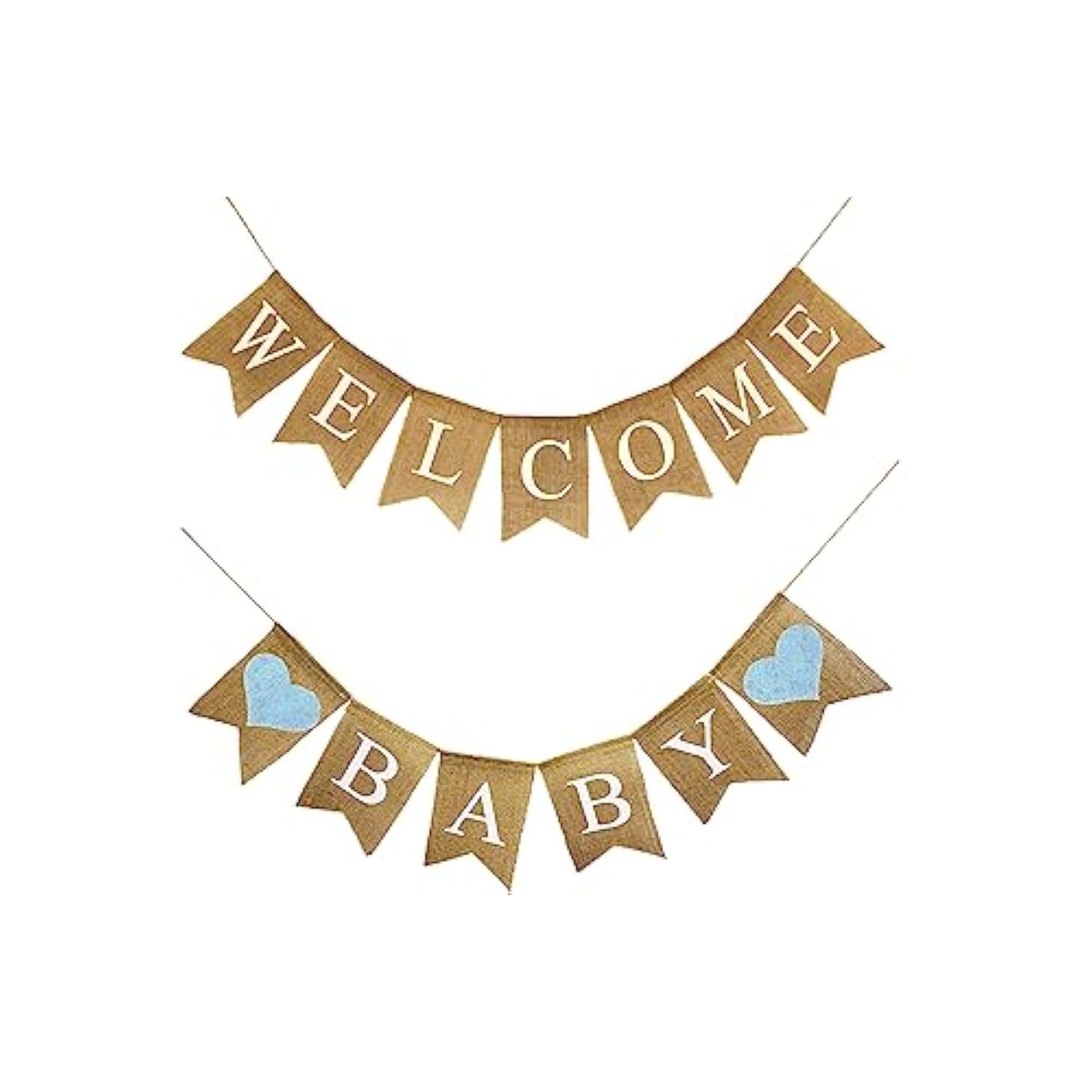 Welcome Baby Burlap Banner For Baby Shower Decorations And Gender Reveal Party (Light Blue Hearts)