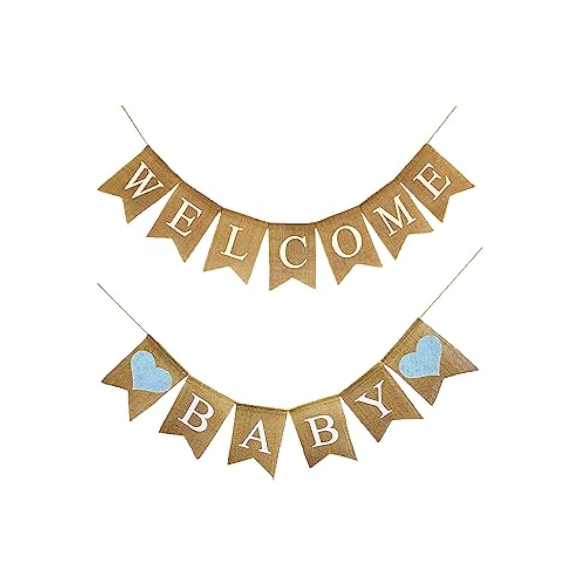 Welcome Baby Burlap Banner For Baby Shower Decorations And Gender Reveal Party (Light Blue Hearts)