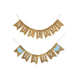 Welcome Baby Burlap Banner For Baby Shower Decorations And Gender Reveal Party (Light Blue Hearts)