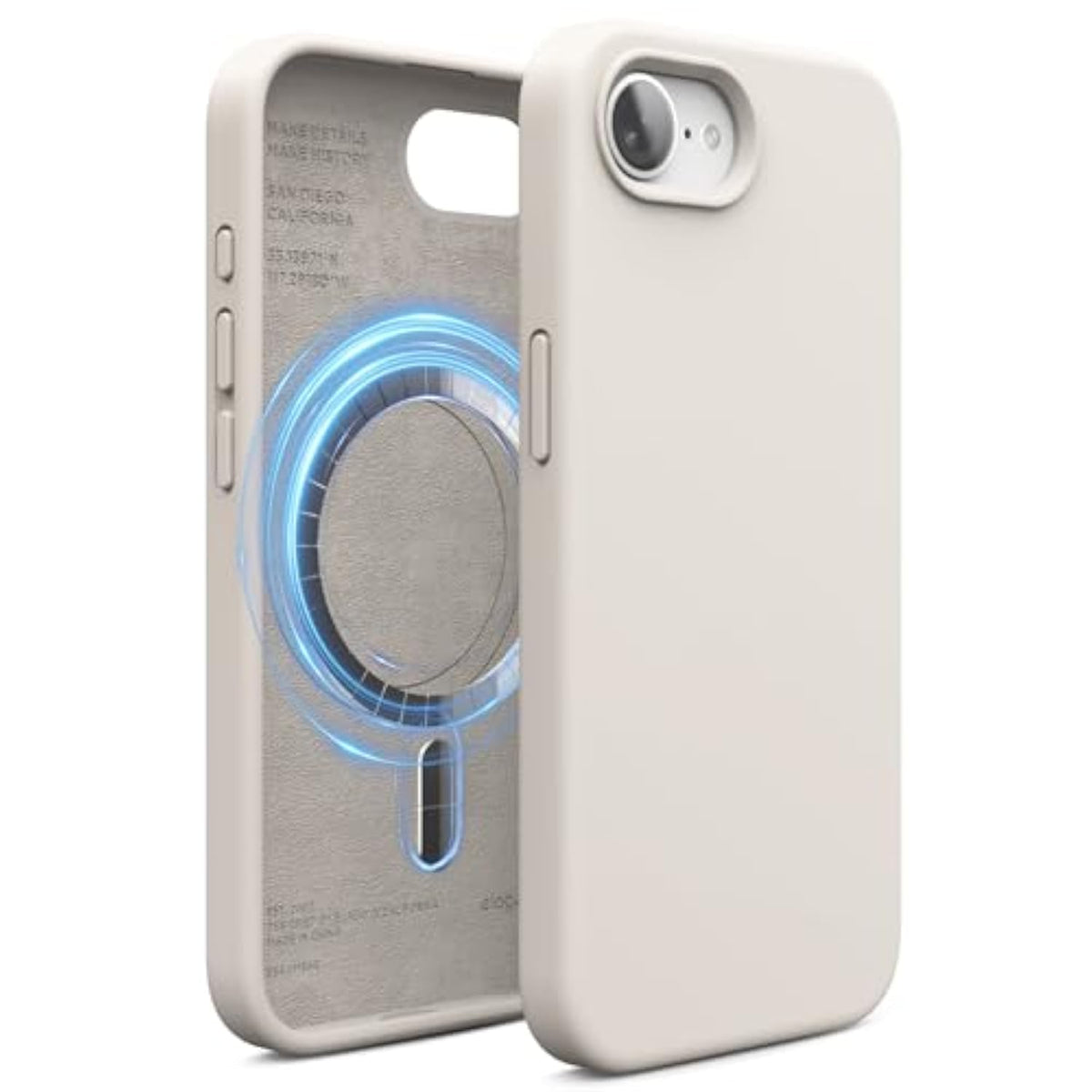 Elago Magnetic Silicone Case Compatible With 16E Case Compatible With All Magsafe Accessories - Built-In Magnets, Soft Grip Silicone, Shockproof (Stone)