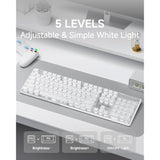 Eweadn X7S Wireless Keyboard With White Backlit, Metal Panel, Bluetooth/2.4G Rechargeable Computer Keyboard Silent Light Up Full Size Cute Keyboards For Win & Mac-White