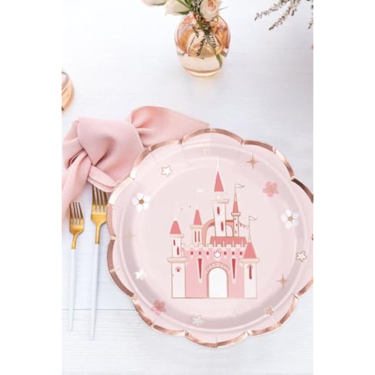 25Pcs Pink Princess Castle Plates – 9" Disposable Party Tableware Set