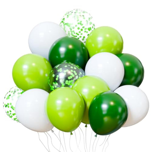 Green White Latex Party Balloons - 50Pcs 12 Inch White Green Gold Confetti Balloons For Jungle Theme Party Balloons Supplies