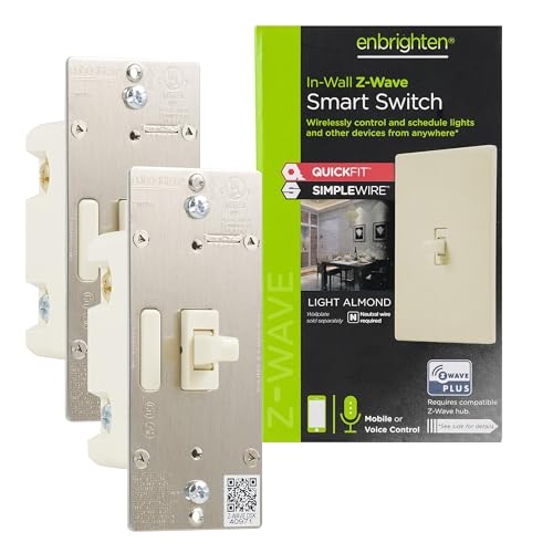 Almond Z-Wave Plus Smart Light Switch With Quickfit And Simplewire, 3-Way Ready, Compatible With Alexa, Google Assistant, Zwave Hub Required, Repeater/Range Extender, Toggle, 24 Pack, 82686