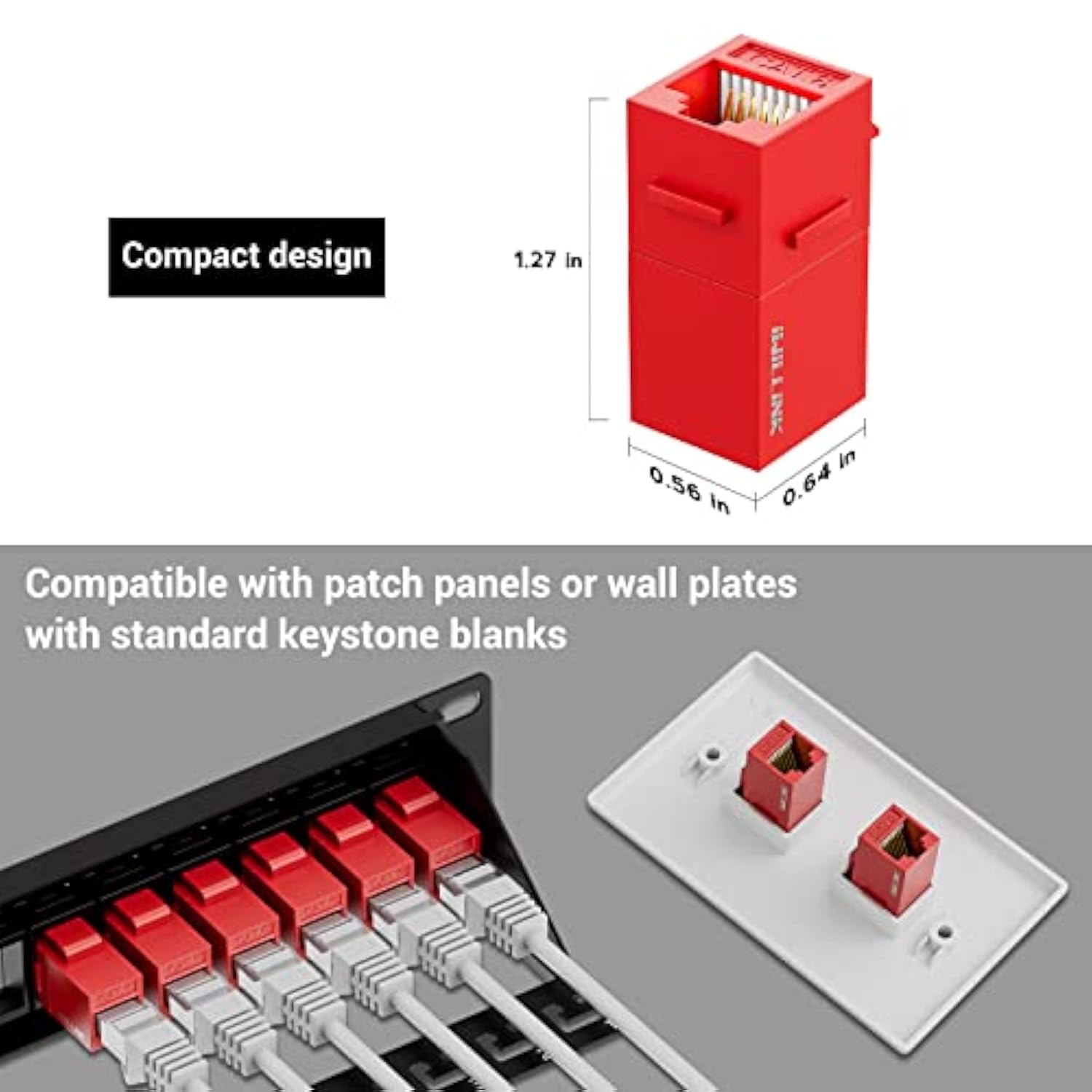 Rj45 Cat6 Keystone Coupler 5-Pack, Female To Female Cat6 Keystone Jack, Utp Ke