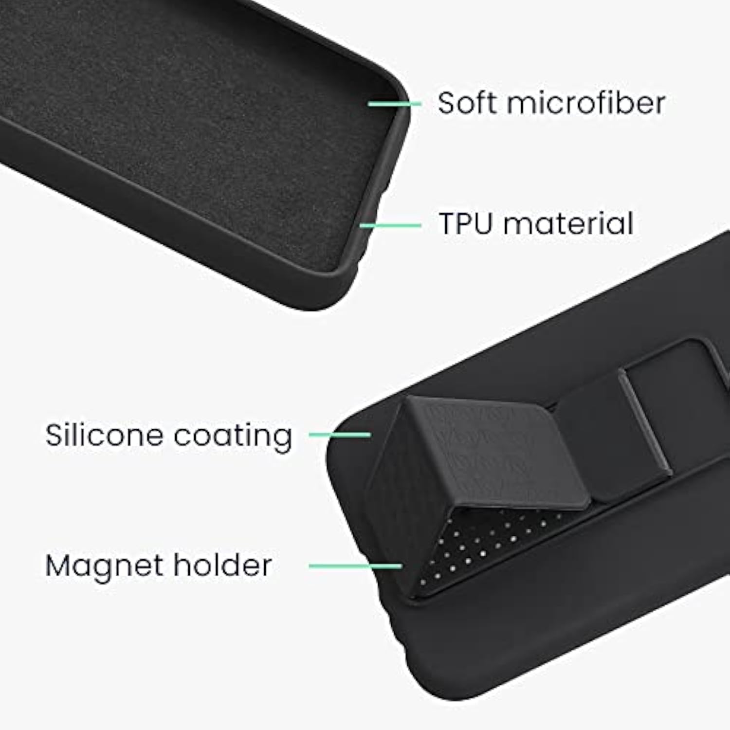 kwmobile Case Compatible with Apple iPhone 13 - Case with Hand Strap and Stand Soft TPU Silicone Coating - Mint