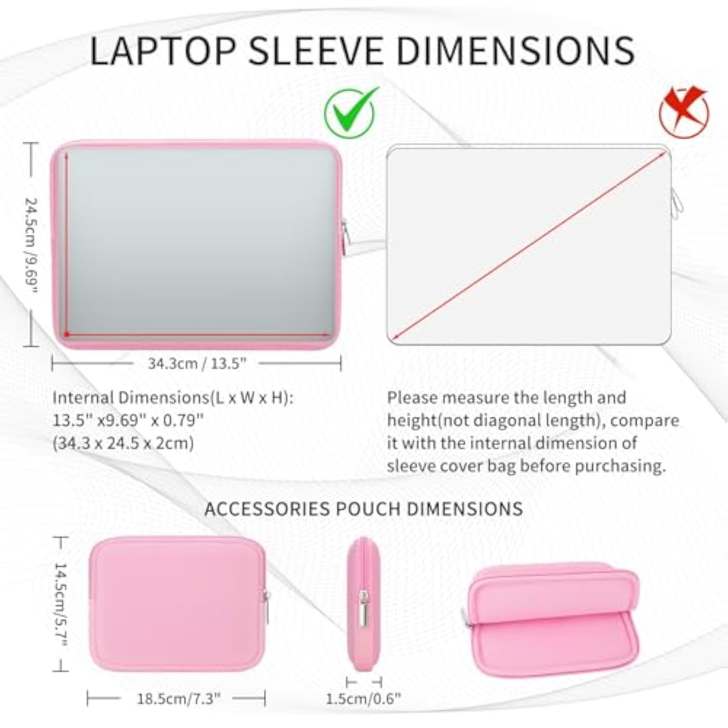 Rainyear 14 Inch Laptop Sleeve Case Protective Soft Padded Zipper Cover Carrying Computer Bag With Accessories Pouch, Compatible With 14" Notebook Tablet Chromebook (Pink)