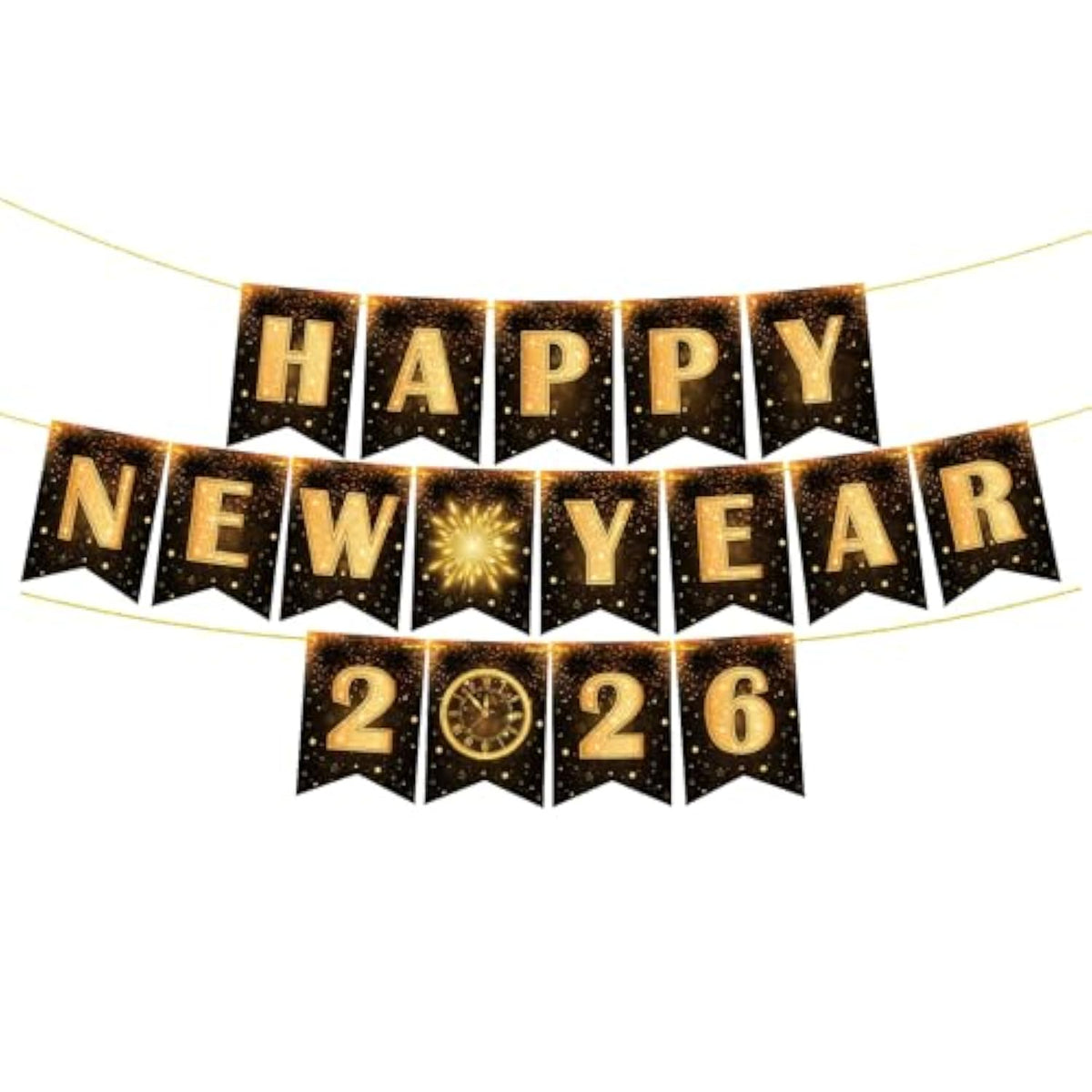 Happy New Year 2026 Banner Pre-Made Party Decorations NYE Supplies