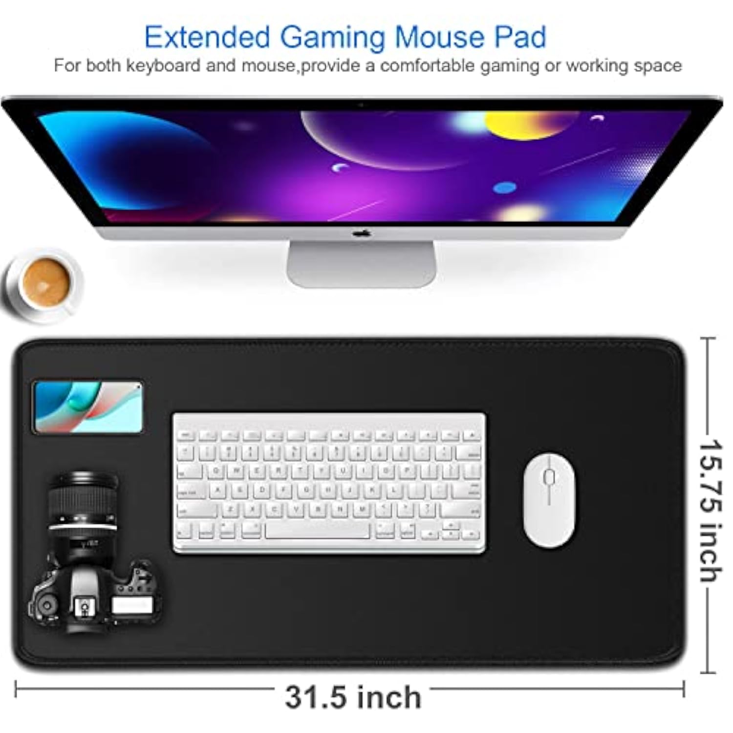 Large Gaming Mouse Pad, 31.5X15.7 Inch Large Extended Computer Keyboard Mouse Mat, Water Resist Nonslip Mousepad Rubber Base Long Xxl Desk Mouse Pad For Work & Gaming, Office & Home, Black