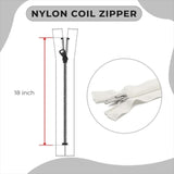 18" Nylon Coil White Zipper 18 Inch Non Separating Zipper White 18 Inc