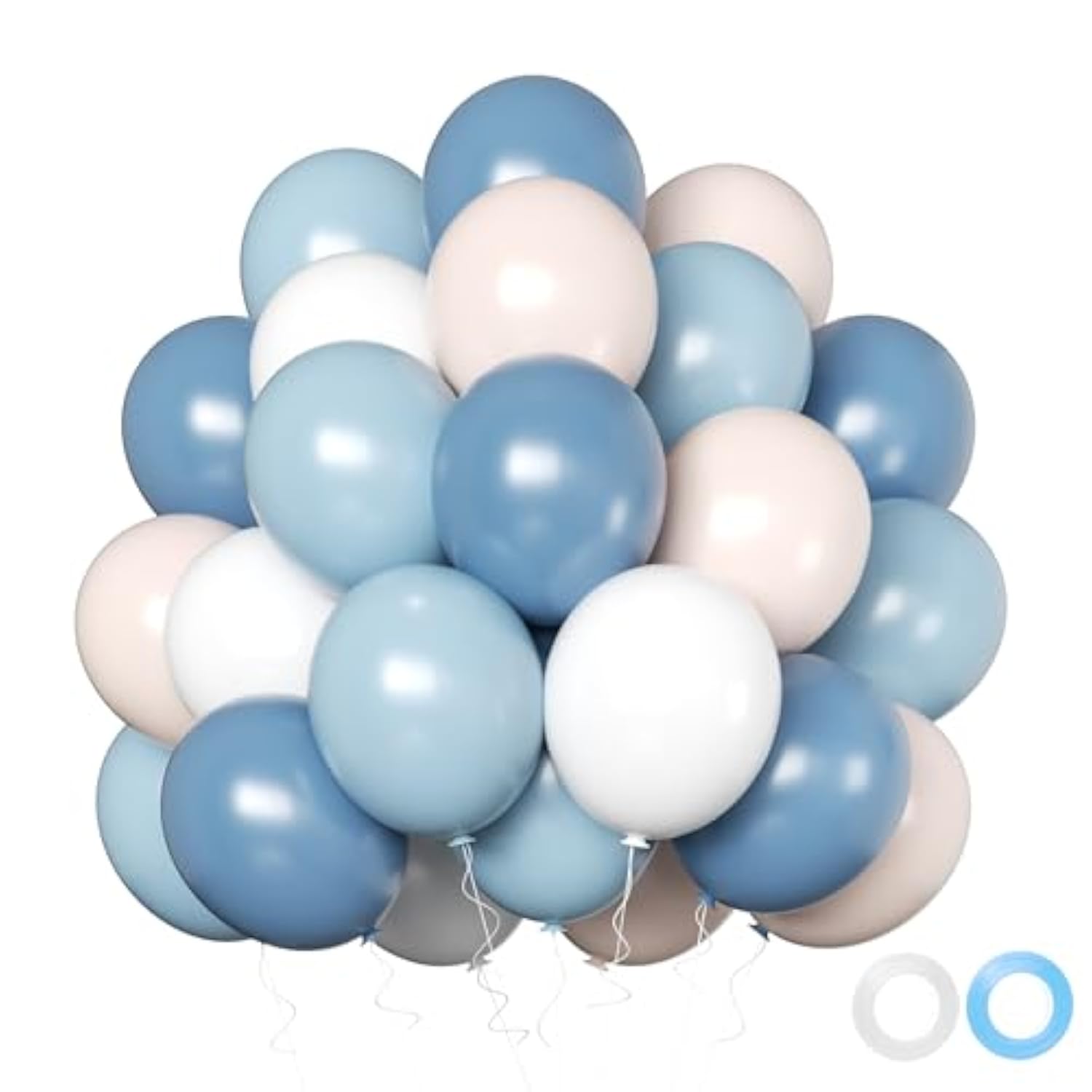 Dusty Blue White Balloons Set, 50Pcs 12 Inch Dusty Baby Blue Balloons Blue Sand White Balloon For Baby Boy Shower Bridal Shower Birthday Wedding Party Decorations