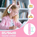 Kids Cat Ear Headphones Wired with Mic, 85/94dB Safe Volume Limit, Sparkly Wired Headset, Foldable, Sharing Port & Tangle-Free Cord for School,