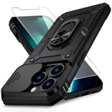 iPhone 13 Pro Case with Camera Lens Cover, HD Screen Protector, 10 FT Military Grade Drop Protection, Magnetic Ring Holder Kickstand Protective Phone Case for iPhone 13 Pro, Black
