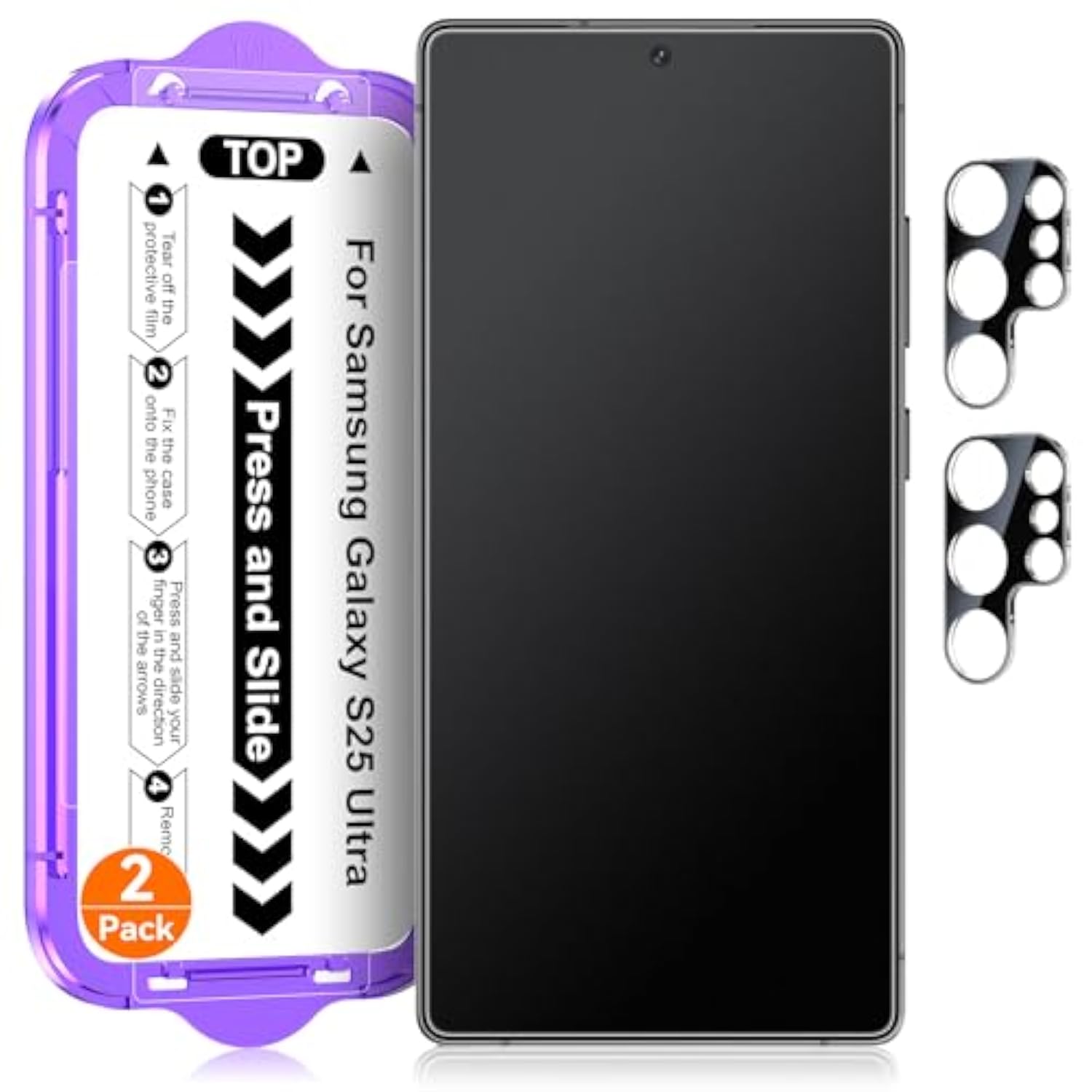 2 Pack For Samsung Galaxy S25 Ultra [6.9 Inch] Matte Glass Screen Protector + 2 Pack Camera Lens Protector With Easy Installation Kit, Fingerprint Unlock, Anti-Glare, 0.2Mm Tempered Glass