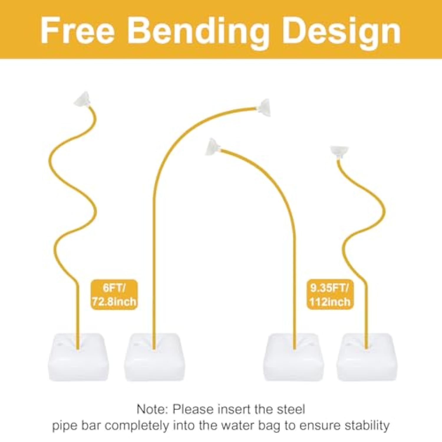 Gold Balloon Arch Stand Kit, 9.3Ft & 6Ft Free Bending Soft Balloon Flower Backdrop Stands Set With Water Base For Birthday Party Decorations Baby Shower Wedding Graduation Balloons Decor