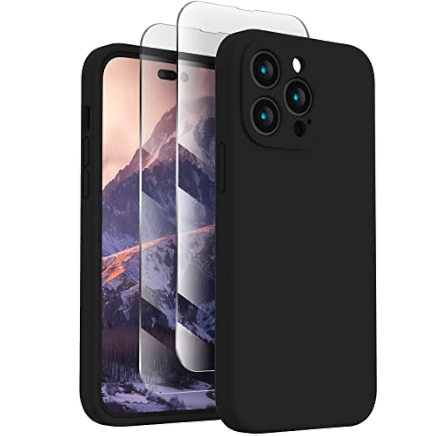 For 14 Pro Case, Silicone Upgraded [Camera Protection] Phone Case With [2 Screen Protectors], Soft Anti-Scratch Microfiber Lining Inside, 6.1 Inch, Black