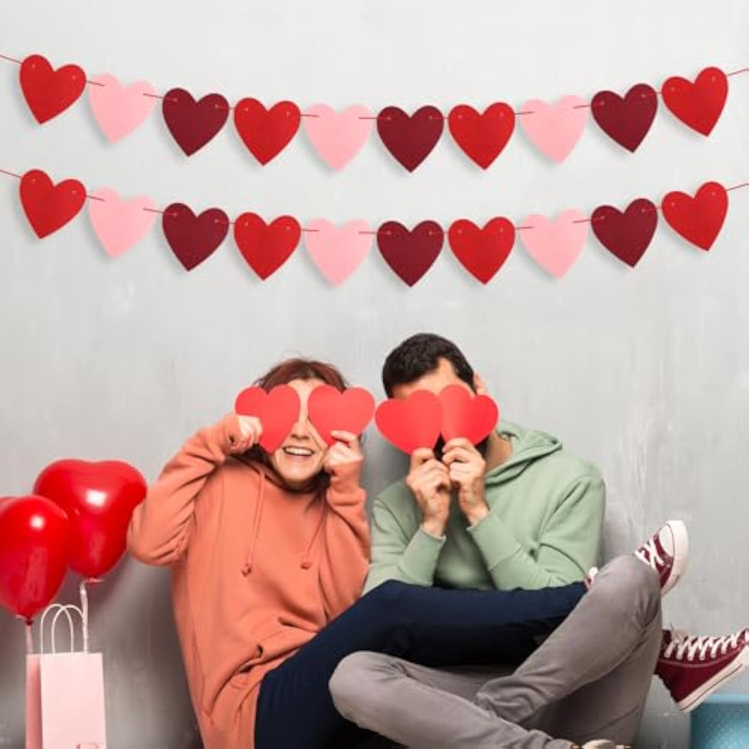 Valentines Day Decorations Felt Garland 6Pcs Pre-Assembled Valentines Day Heart St Patricks Day Shamrock Easter Bunny Banner For Mantle, Fireplace, Wall, Party Supplies, Wedding, Anniversary