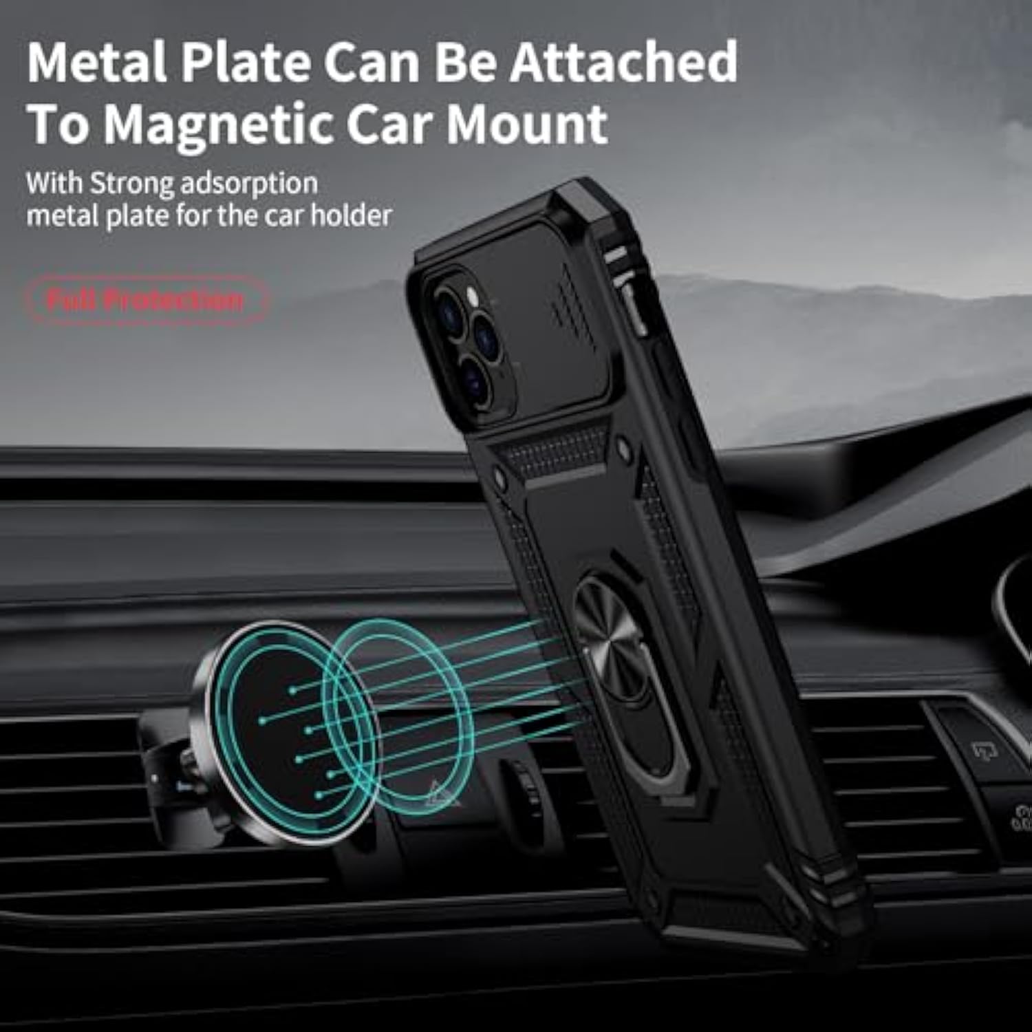 For Iphone 11 Pro Case With Camera Lens Cover Hd Screen Protector, 10 Ft Military Grade Drop Protection, Magnetic Ring Holder Kickstand Protective Phone Case For Iphone 11 Pro 5.8 Inch, Black