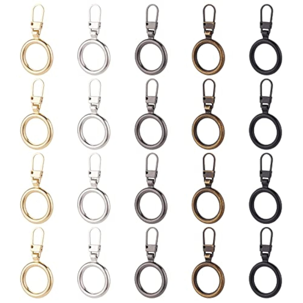 20Pcs 5 Colors Zipper Pull Replacement, Round Ring Shape Geometric Cir