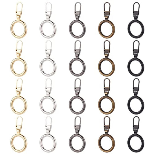 20Pcs 5 Colors Zipper Pull Replacement, Round Ring Shape Geometric Cir