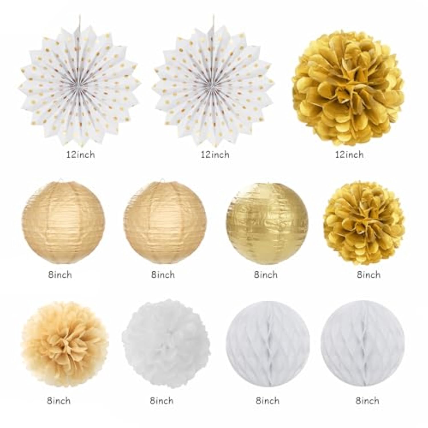 White Champagne Gold Birthday Party-Decorations - 21Pcs Happy Birthday Banner,Paper Lanterns,Tissue Pom Poms Flower Fan,Honeycomb Ball,Swirl Streamers Garland Supplies Women Men Decor