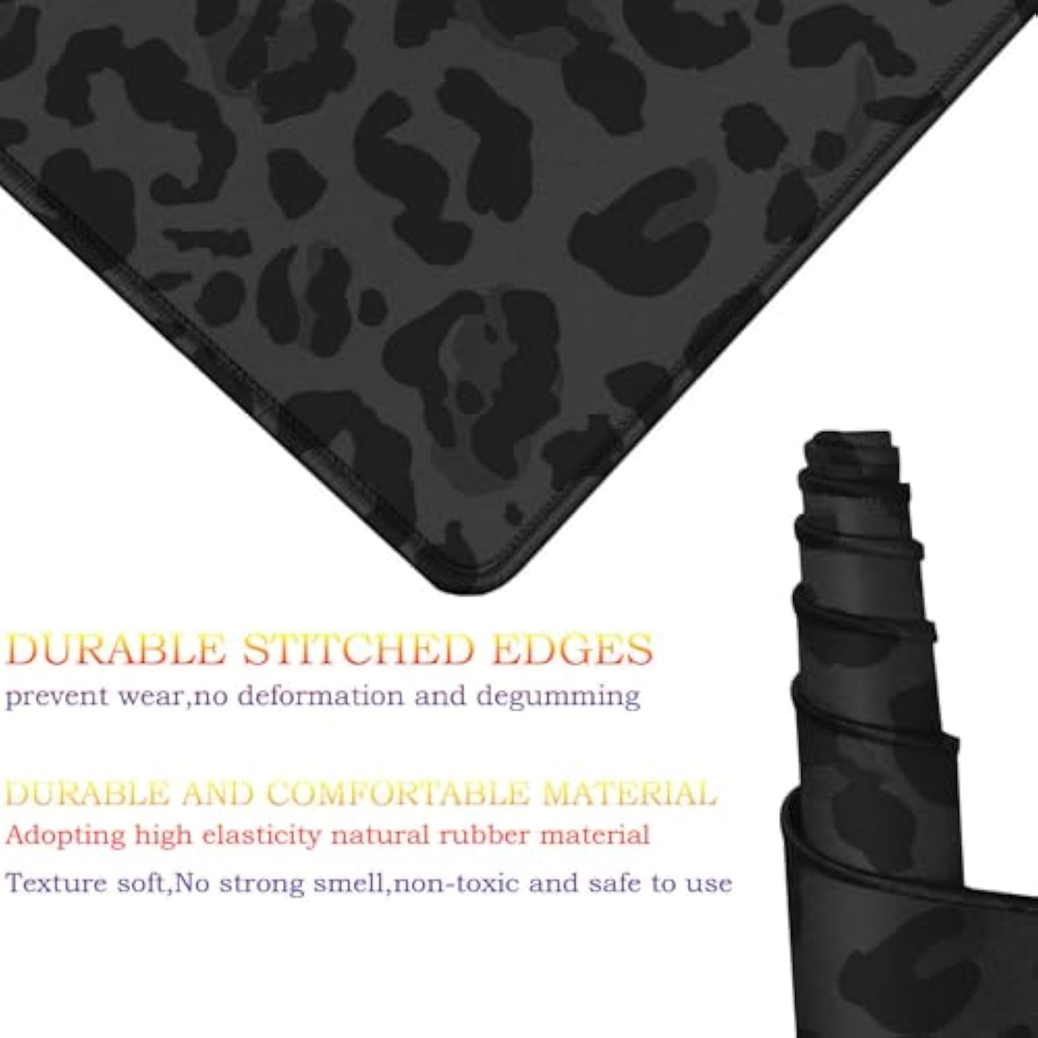 Black Leopard Print Mouse Pad,Large Gaming Desk Pad With Stitched Edges, Extended Computer Mouse Pad Water-Resistant Writing Pads With Non-Slip Rubber Base 31.5 X 11.8 In,With Coasters