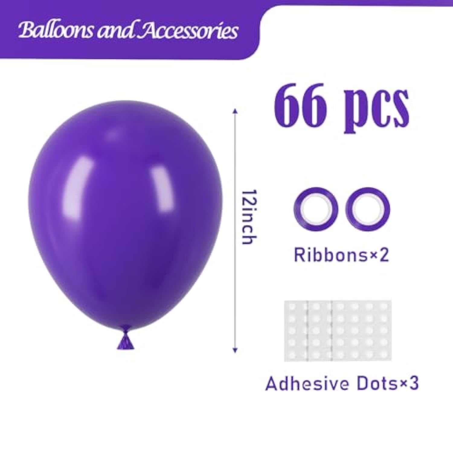 Dark Purple Balloons, 66Pack 12Inch Deep Purple Latex Party Balloons F