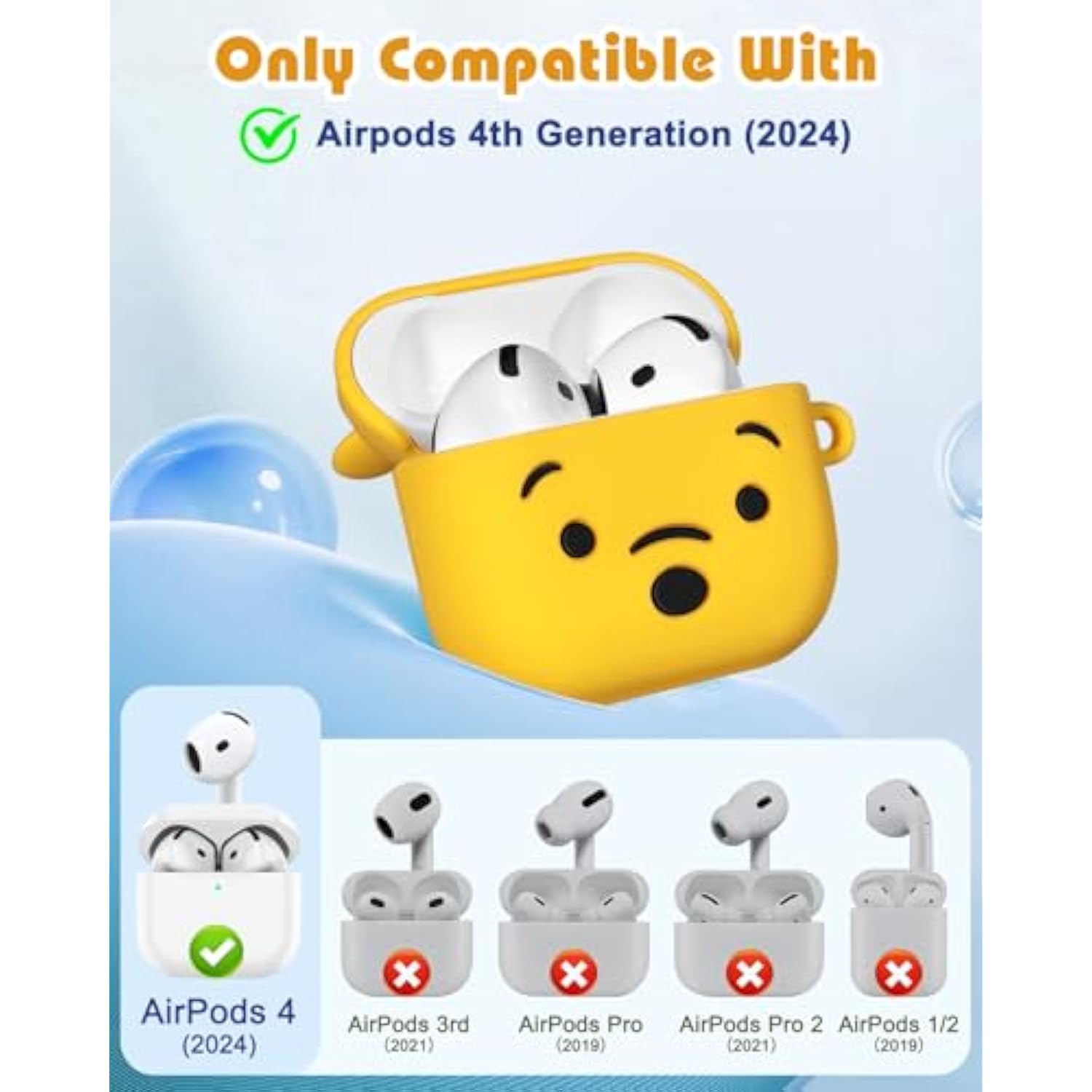 Boaretiu For Airpods 4Th Case - With Keychain For Airpods 4Th Generation Case (2024) Yellow Bear Cute Kawaii Funny 3D Soft Silicone Fun Cool For Girls Women Teens For Air Pods 4 Cover