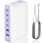Usb C Charger Block Charging Station 164W 6 Ports Fast Desktop Charger With 4 Usb-C +2 Usb-A 65W Laptop Power For Macbook Pro/Air, Ipad, Iphone 15/15 Pro Max/15 Plus, Galaxy 24/23(White+Purple)