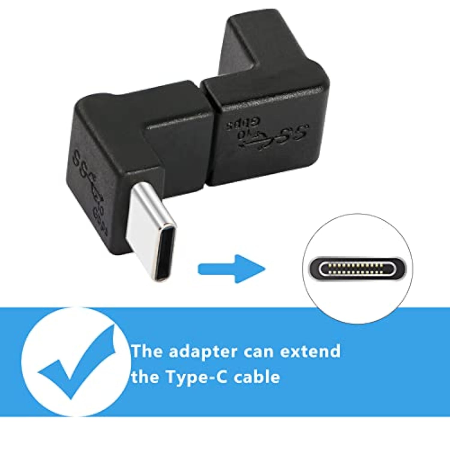 90 Degree Usb-C Male To Female Adapter,Up&Down Angle Usb 3.1 Type C Gen 2 (10G