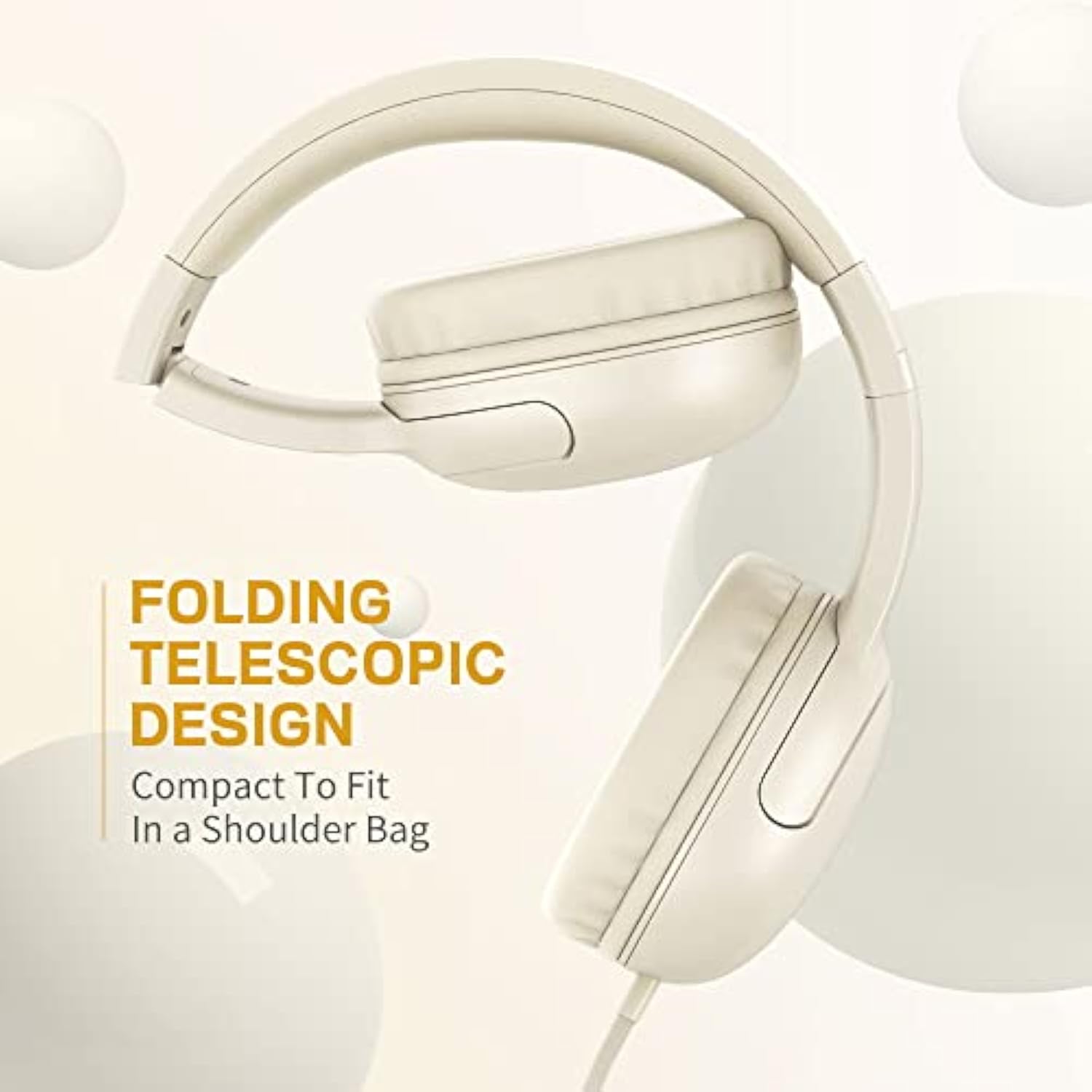 E5 Wired Headphones For Kids Foldable & 3.5Mm Jack Tangle Free Nylon Wire Stereo On Ear Headsets For Kids/Children/School/Tablet/Ipad/Kiddle/Plane (Beige White)
