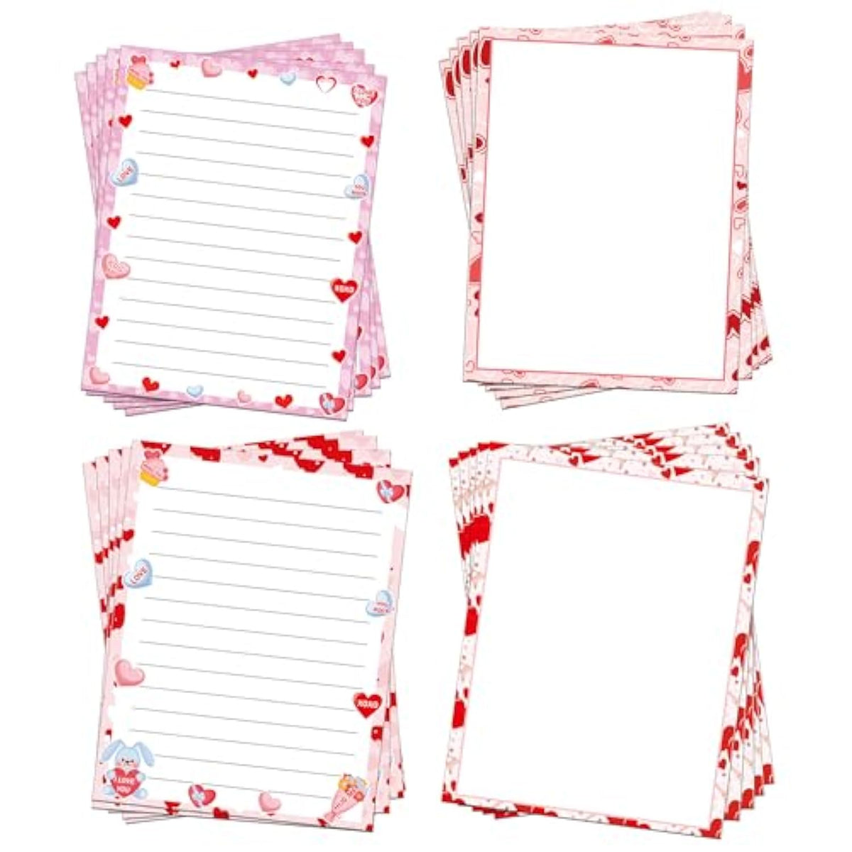 Happy Valentine'S Day Letterhead Paper 48 Pcs Red Pink Love Heart Letter Writing Paper - Heart Valentines Day Paper Holiday Paper For Wedding Note Greeting Office Printing 8.5 X 11 Inch