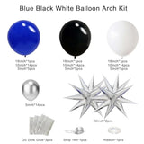 Navy Dark Royal Blue Black White Balloon Garland Kit With Metallic Silver Latex Balloons Explosive Star Foil Balloons, Gaming Birthday Party Decorations For Boys Youth And Old Men