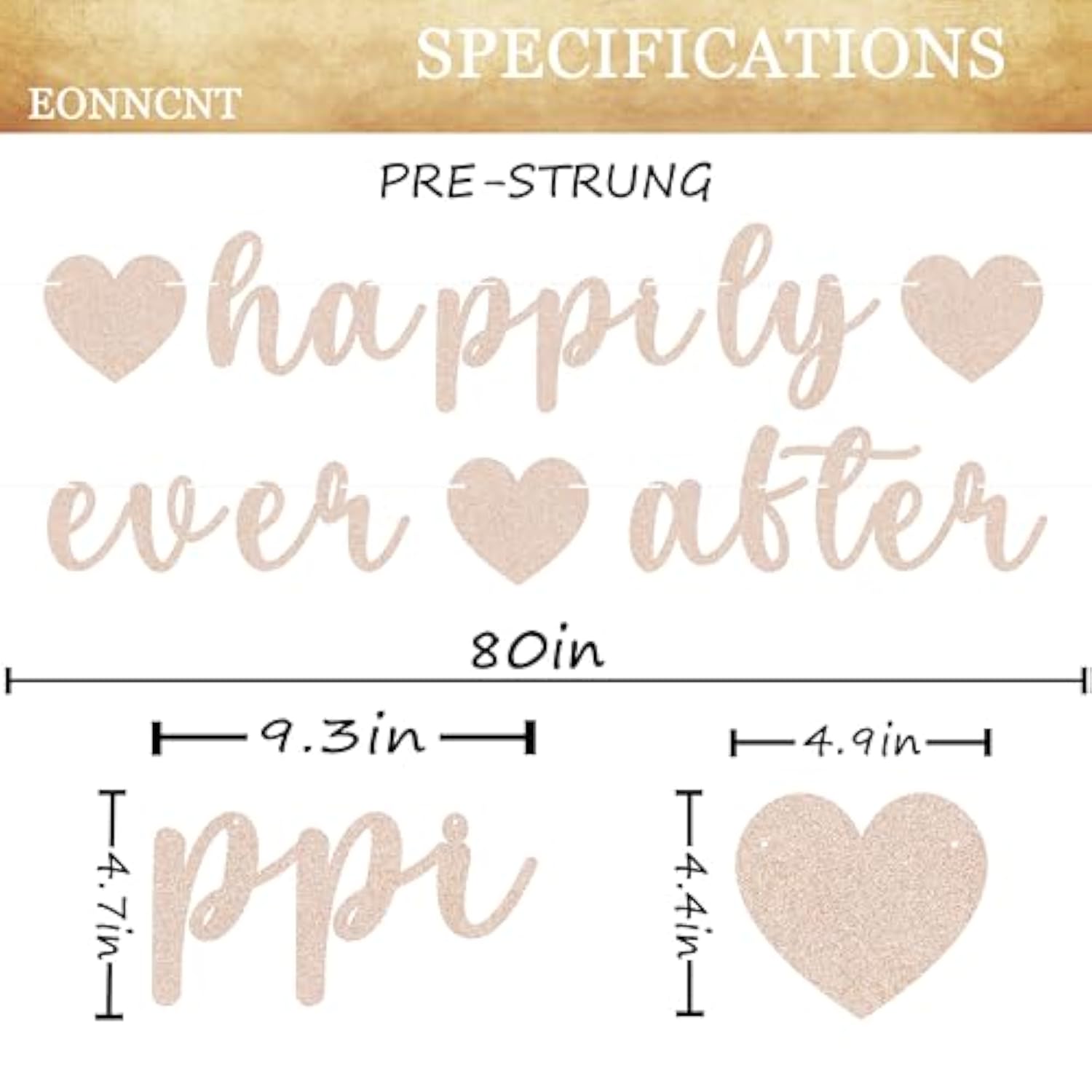 Pre-Strung Happily Ever After Banner - Rose Gold Glitter Bachelorette Bridal Engagement Party Decoration Supplies, Bachelorette Wedding Party Banner For Engagement, Bridal Shower, Wedding Party Photo Booth Props