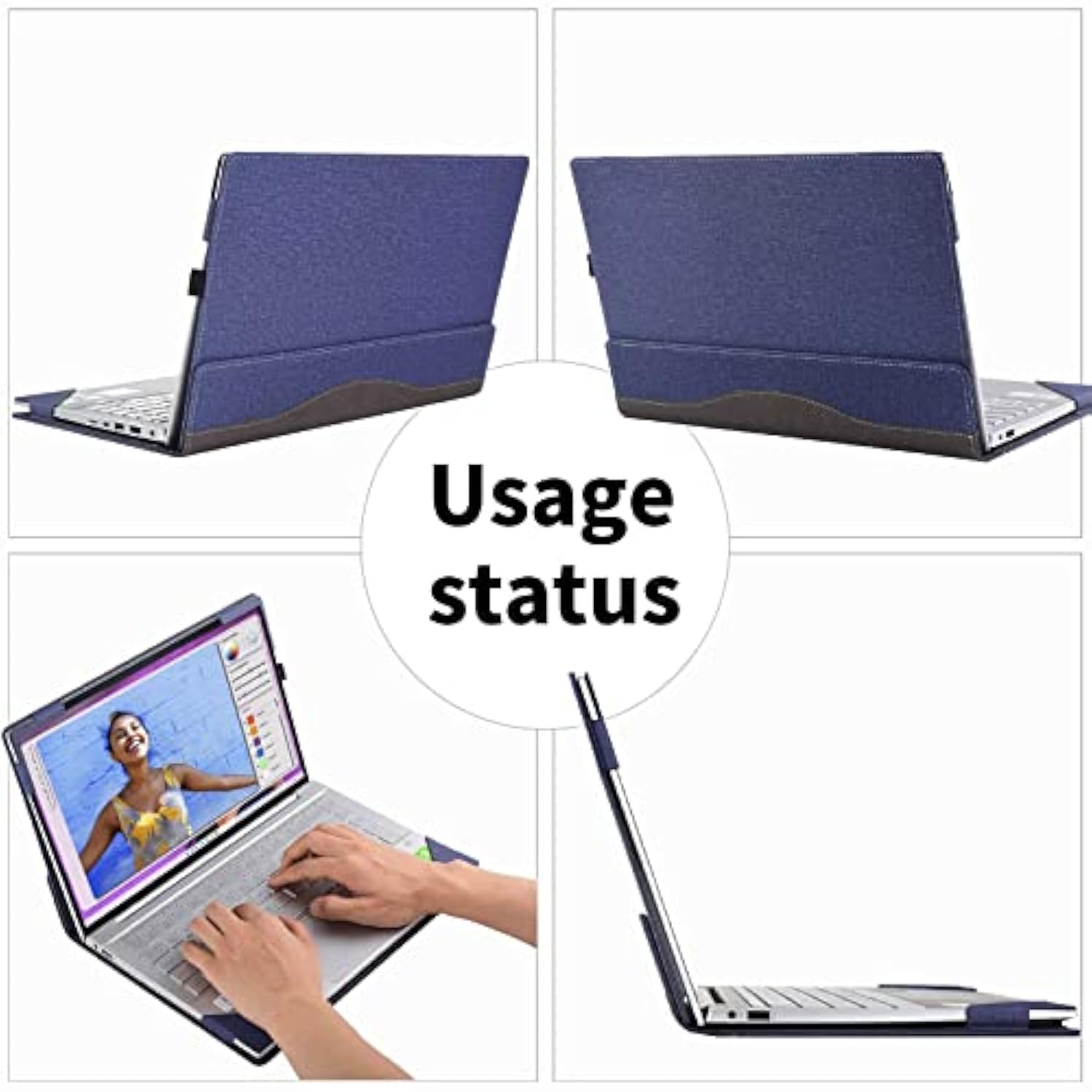 Laptop Cover Case Only For Dell - Xps 14 (9440) 14.5" Laptop [Not Compatible With Any Other Model] Pu Leather Detachable Notebook Sleeve Computer Bag Protective (Blue)