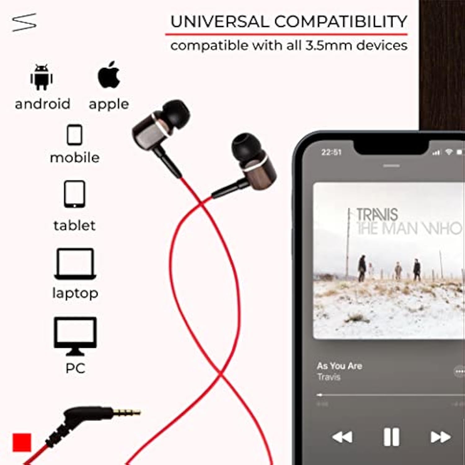 Mtrx Premium Genuine Wood In-Ear Noise-Isolating Headphones With Mic And Nylon Cable (Red)