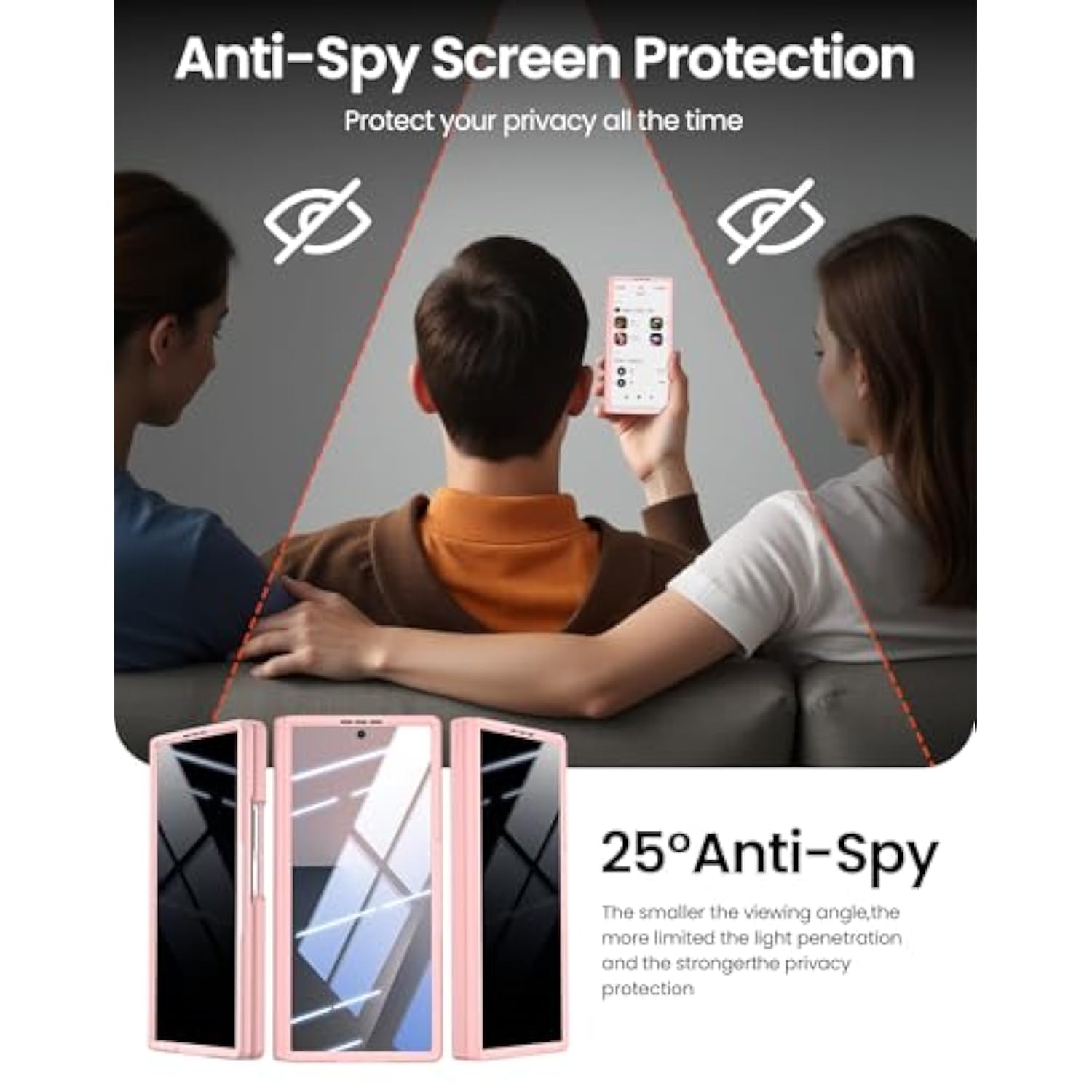 For Galaxy Z Fold 7 Case, Compatible With Magsafe & Privacy Screen & Hinge Protection, Drop Protection, Slim Magnetic Translucent Matte Protective Phone Case For Samung Z Fold 7 (Pink)