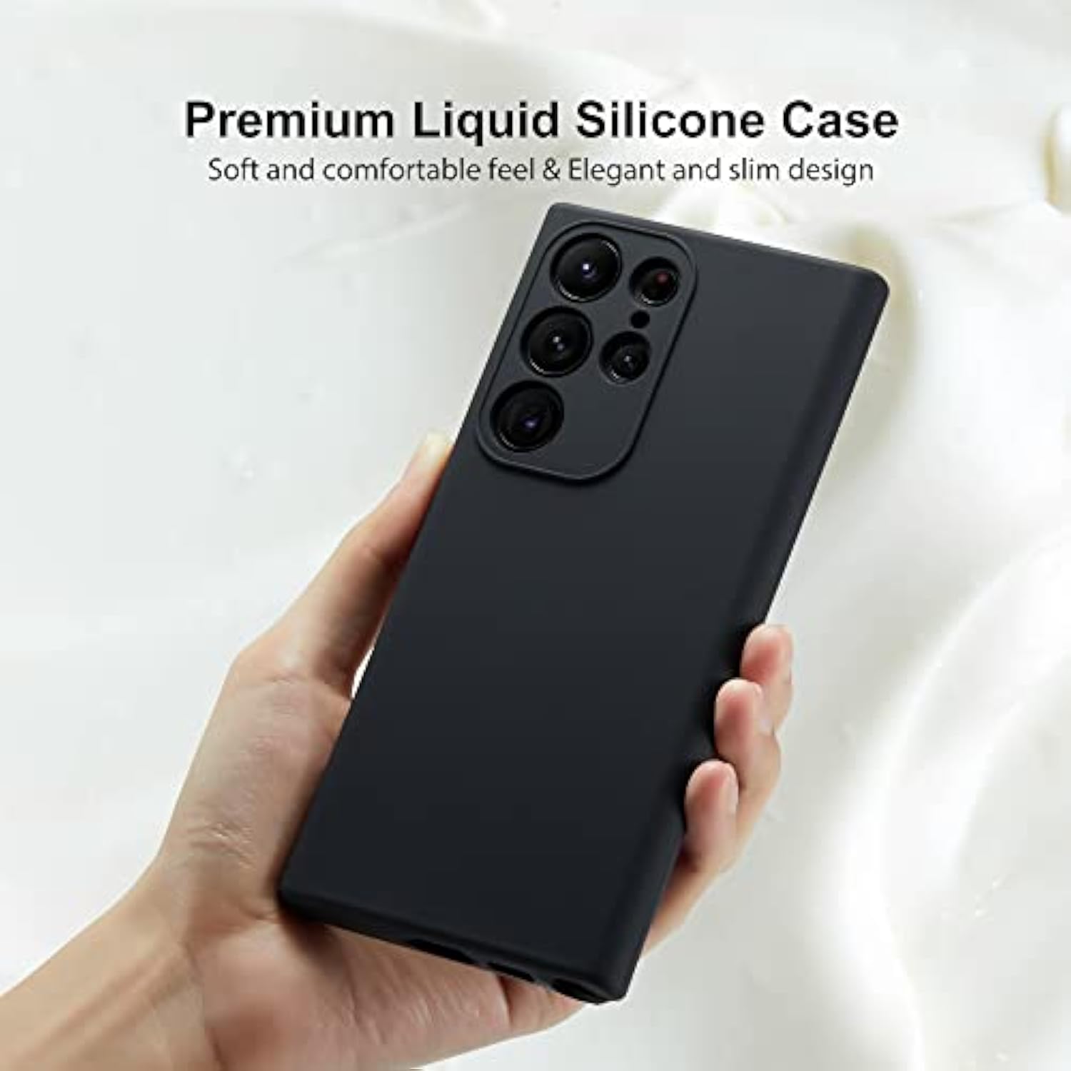 Compatible With Samsung Galaxy S23 Ultra Case Liquid Silicone, Skin Touch Gel Rubber Case With Soft Microfiber Lining, Cute Slim Full Camera Protection Cover, Black