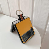 Compatible With Samsung Galaxy Z Flip 3 5G Case Metal Ring Ultra Slim Cover Hard Plastic Pu Leather Shockproof Phone Case Fashion (For Galaxy Z Flip 3 5G 2021 Yellow)