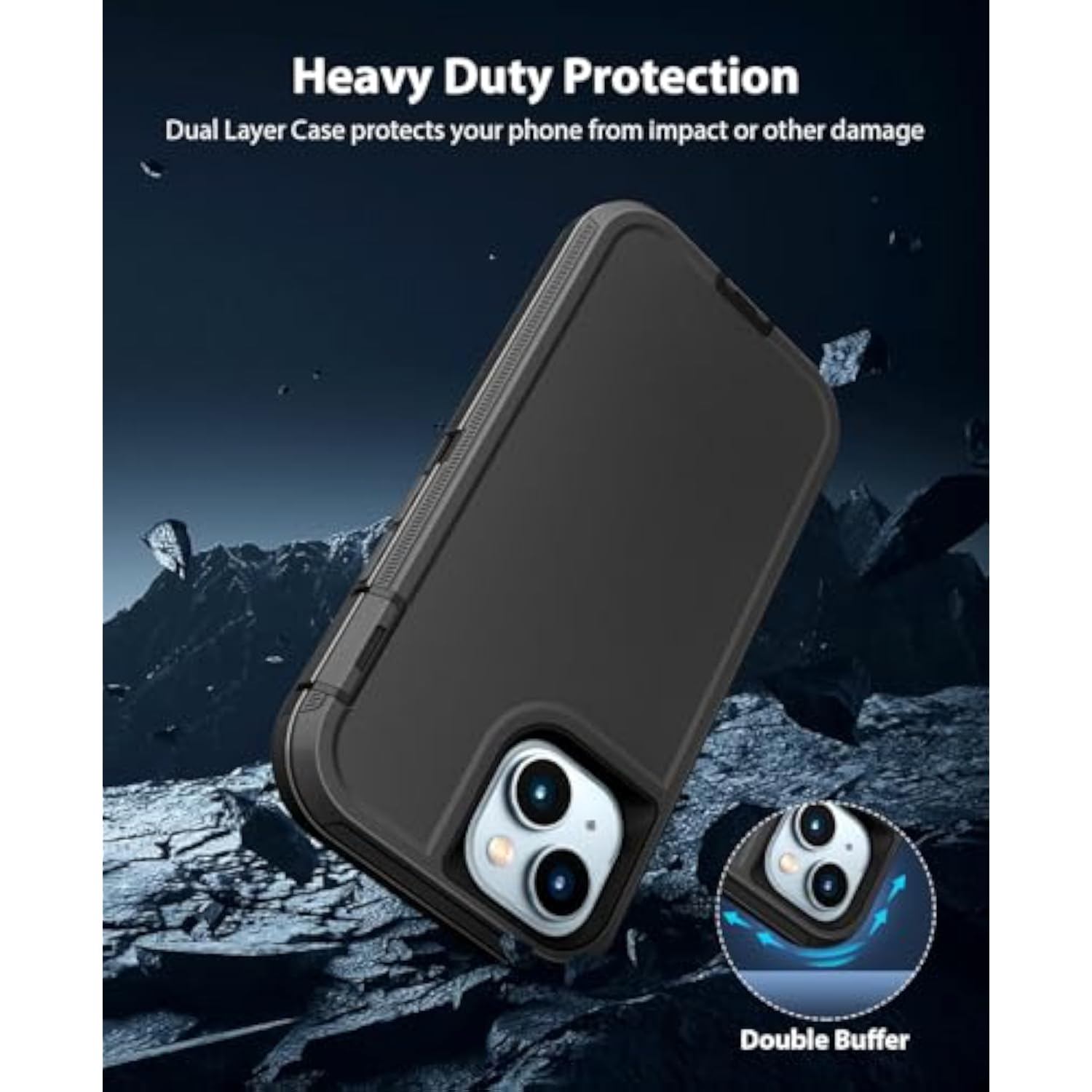 Heavy Duty Tough Rugged Protection Case for iPhone 15 Plus - Black