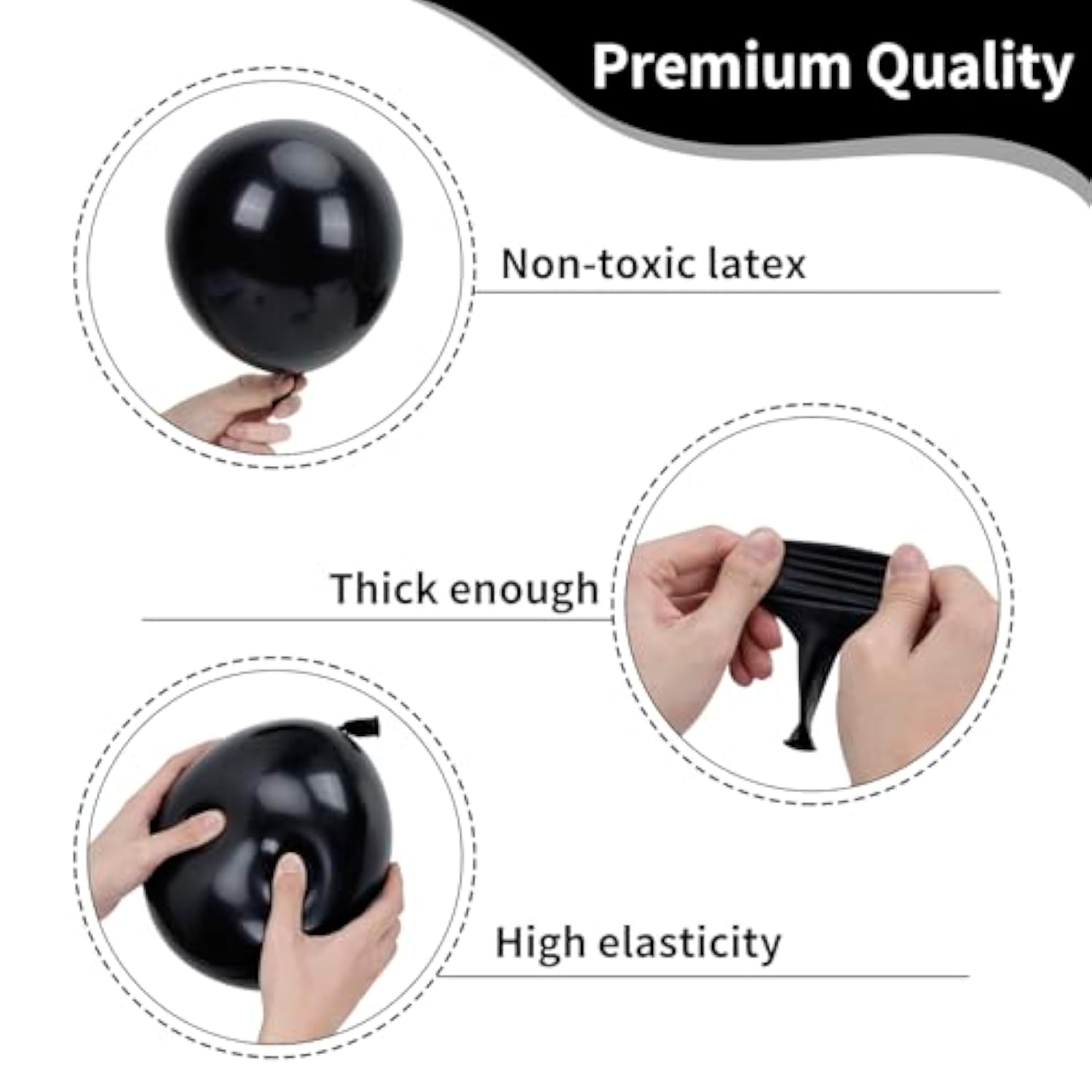 105PCS Black Balloon Kit in 4 Sizes for Arches, Birthdays, Weddings, New Year & Holidays